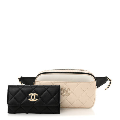 Chanel Goatskin Quilted Waist Bag Beige White Black 3 of 13