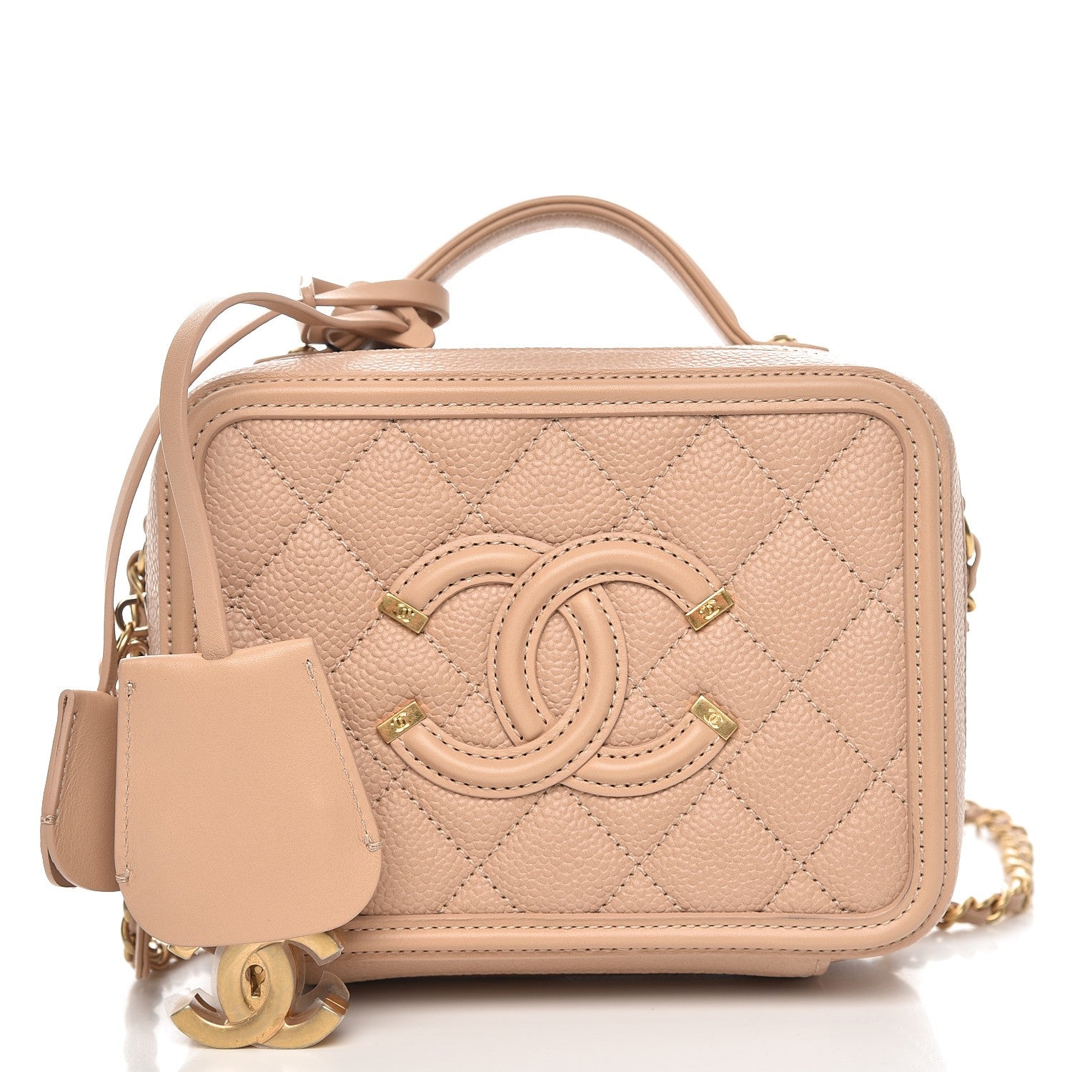 Chanel Caviar Quilted Small CC Filigree Vanity Case Beige 4 of 10