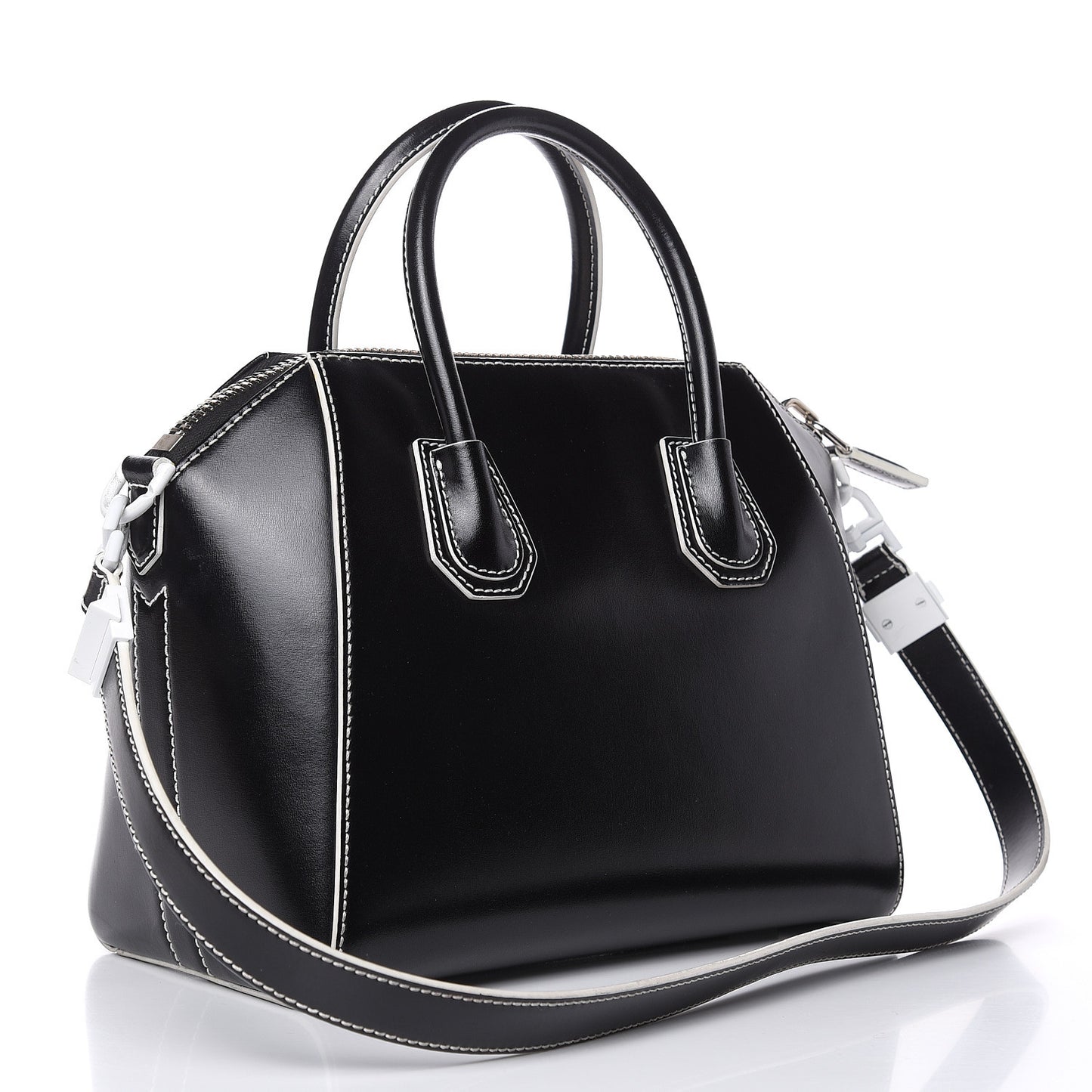 Calfskin Contrast Topstitch Small Antigona Black White