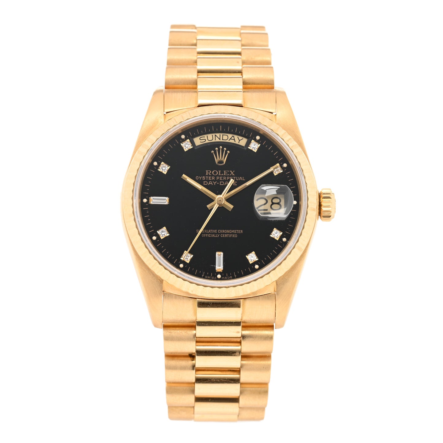 18K Yellow Gold Diamond 36mm Oyster Perpetual Day-Date President Watch Black 18038