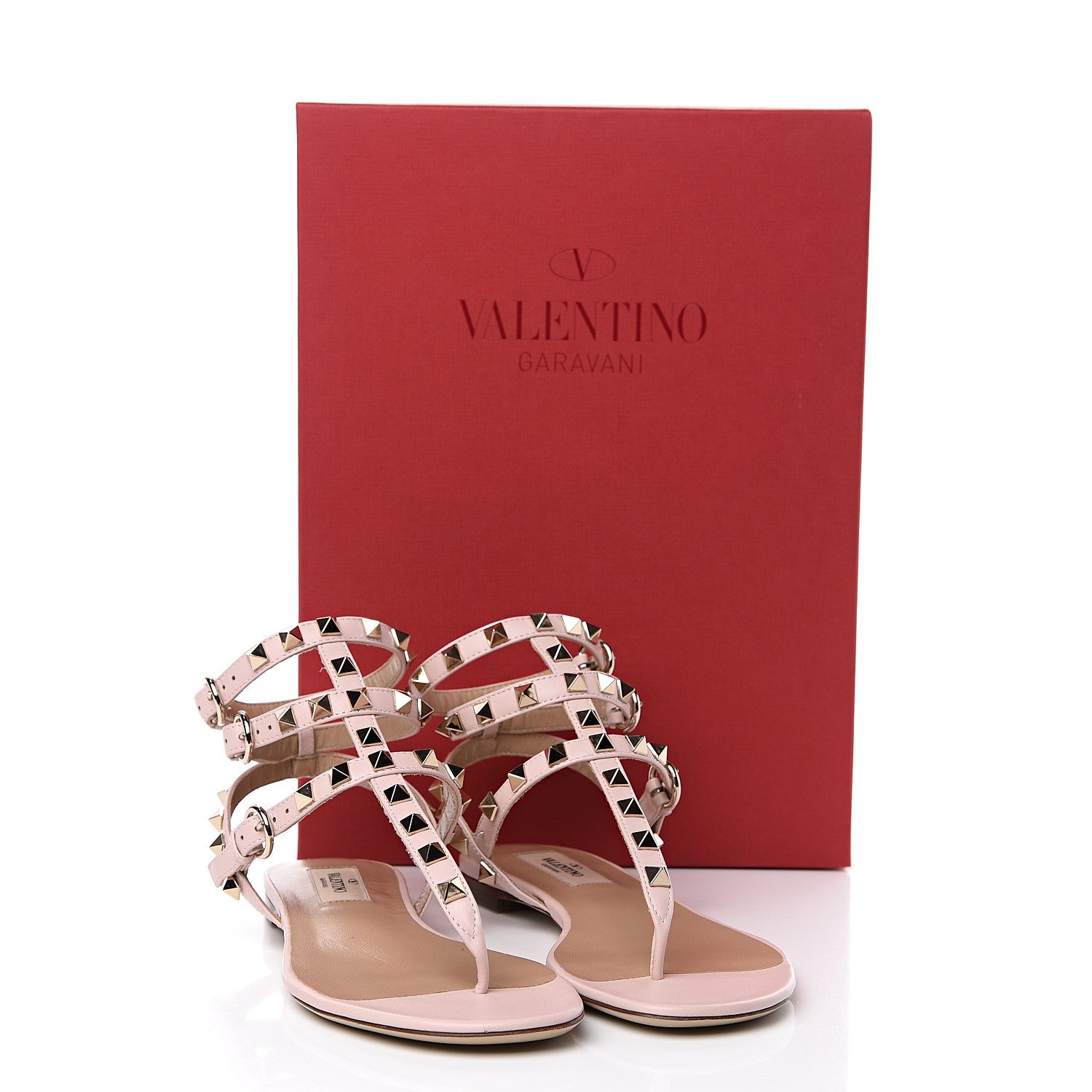 Valentino Garavani Calfskin Rockstud Ankle Wrap Flat Thong Sandals 35 Rose Quartz 8 of 8