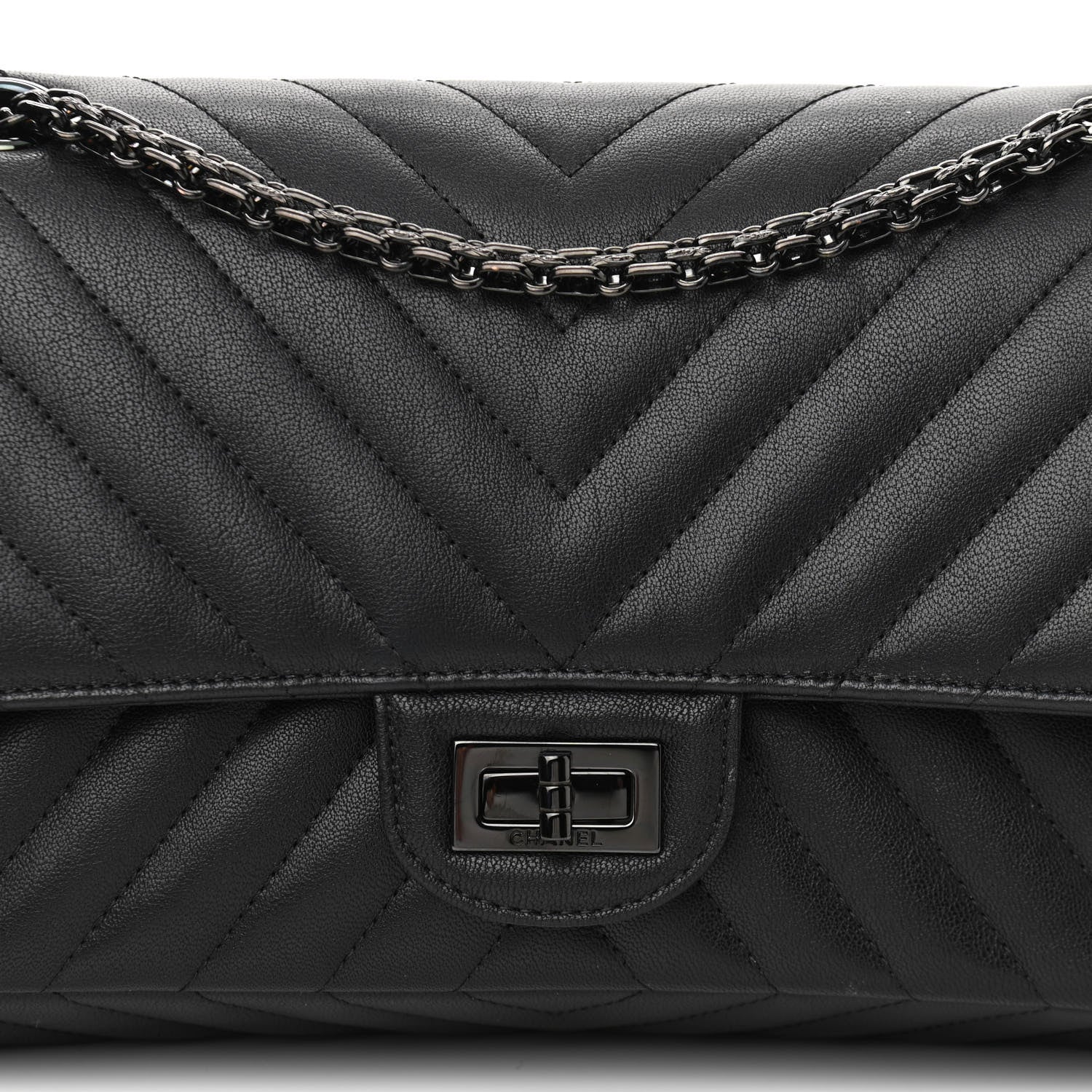 Chanel Sheepskin Chevron Quilted 2.55 Reissue 225 Double Flap So Black 8 of 11