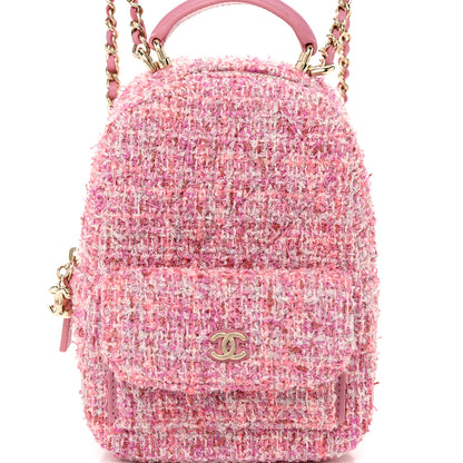 Chanel Tweed Quilted CC Mini Classic Backpack Pink 8 of 11