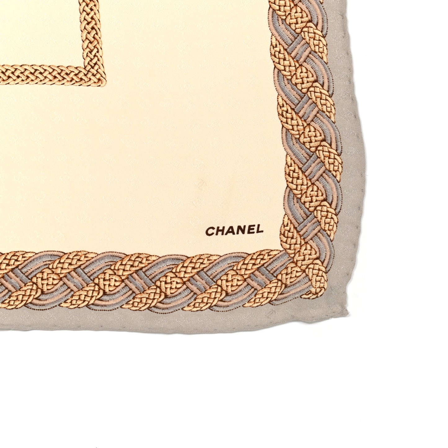 Silk Chain Print Square Scarf Beige