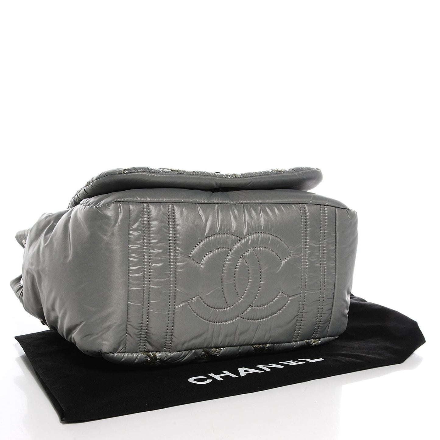 Nylon Quilted Tweed Stitch Bubble Flap Grey