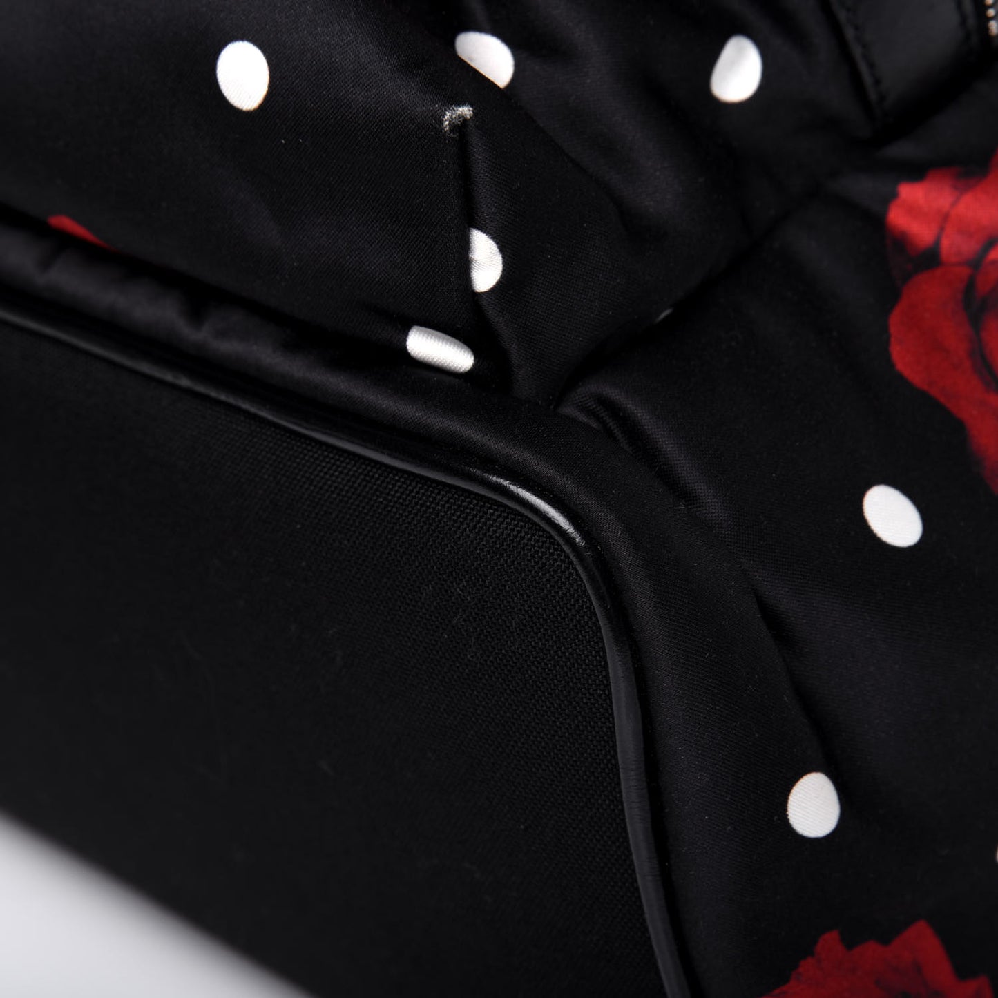 Satin Rose Print Mini City Backpack Black