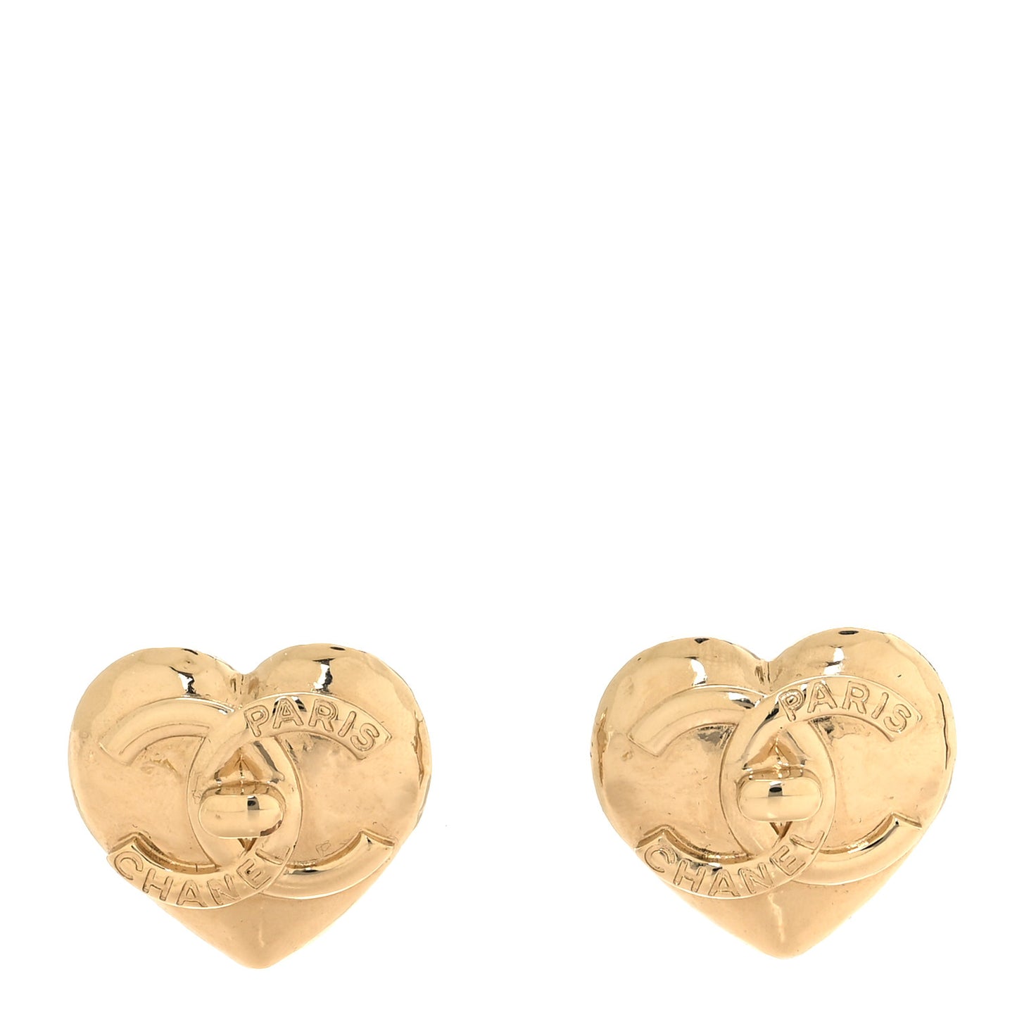 Metal CC Heart Turnlock Earrings Gold