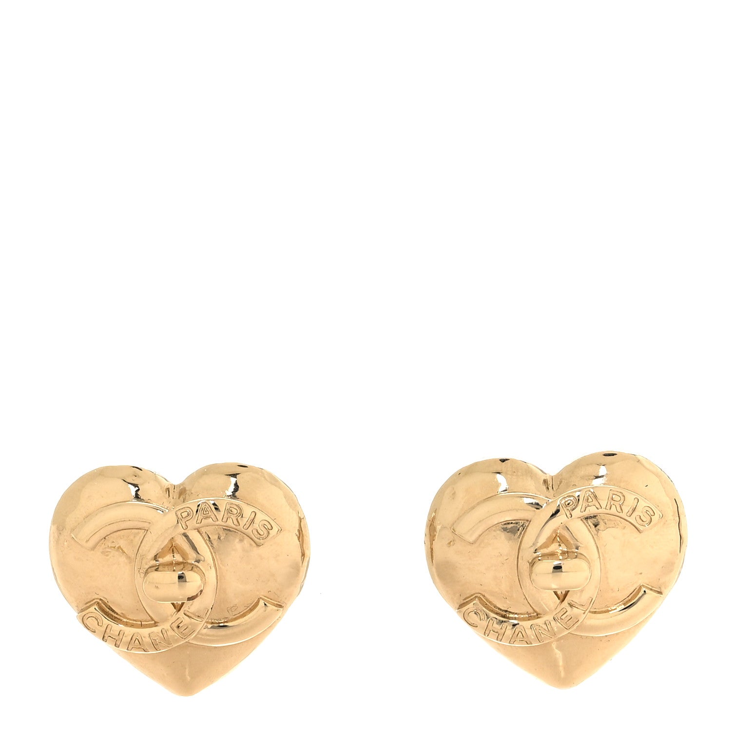 Chanel Metal CC Heart Turnlock Earrings Gold 1 of 6