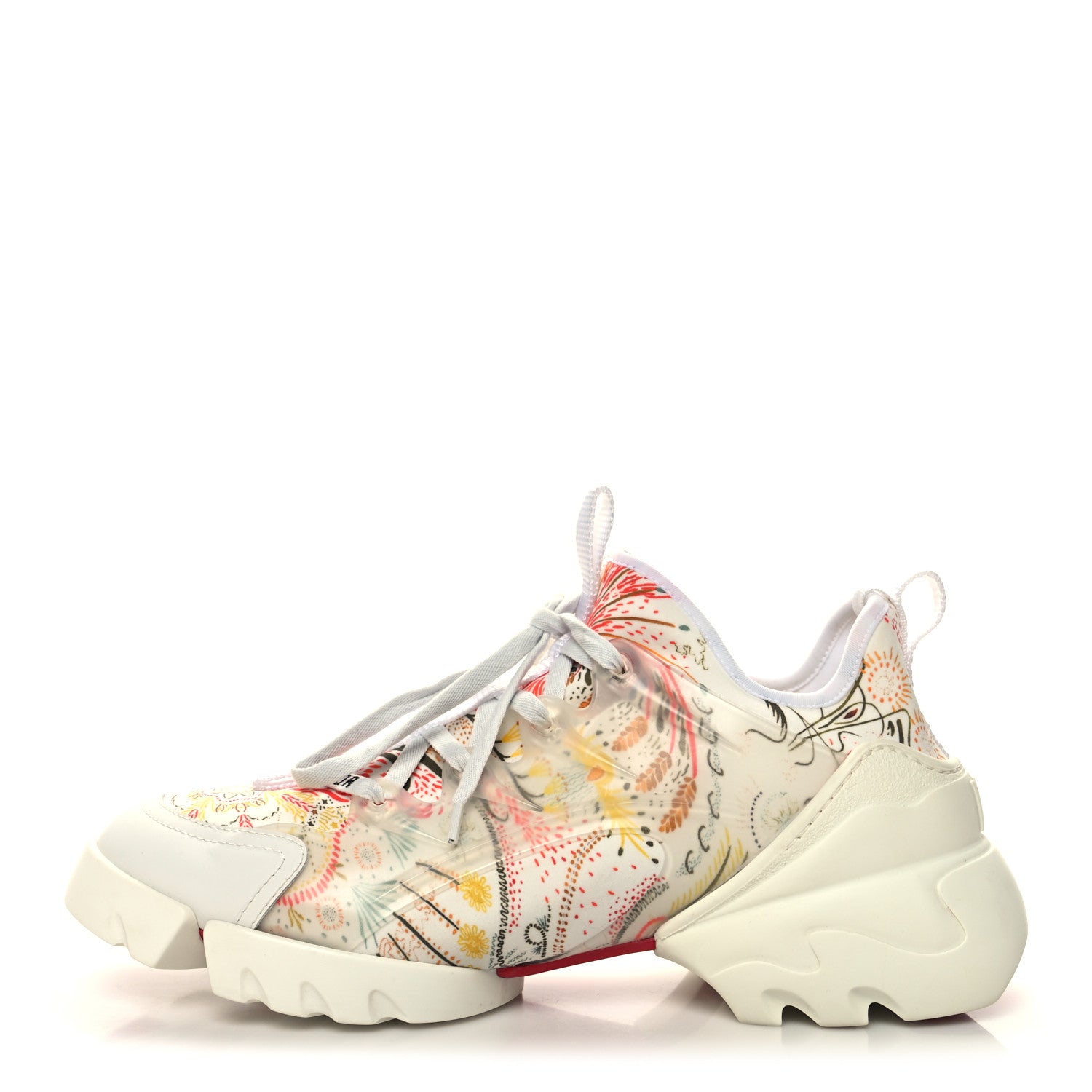 Christian Dior Neoprene Rubber Print Womens D-Connect Sneakers 39 White Red Multicolor 1 of 8