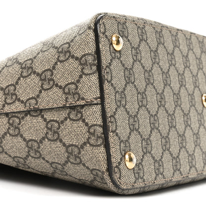 Gucci GG Supreme Monogram Moon Calfskin Small Zip Top Tote Beige Ebony Hibiscus Red New Rosette 9 of 10