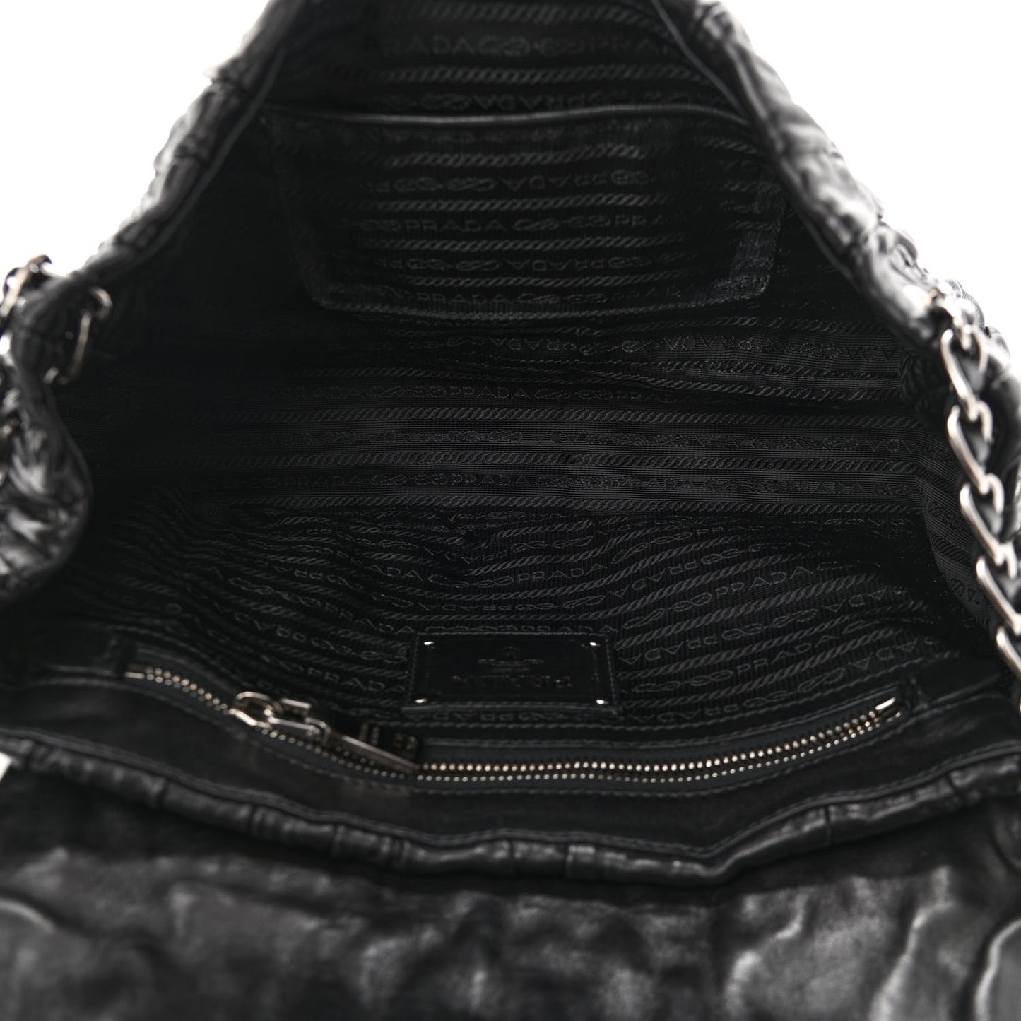 Nappa Gaufre Flap Chain Shoulder Bag Black