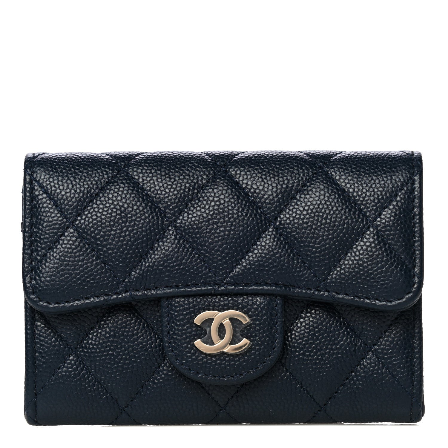 Chanel Caviar Quilted Flap Card Holder Wallet Navy Blue 1 of 11