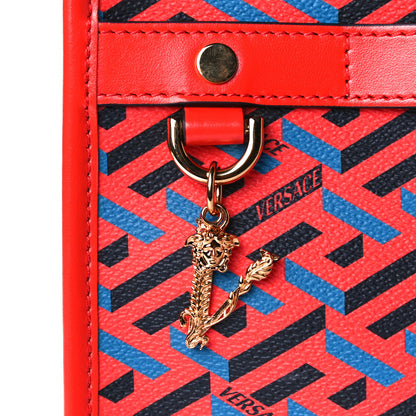 Versace Coated Canvas Calfskin La Greca Signature Tote Bag Blue Red 9 of 9