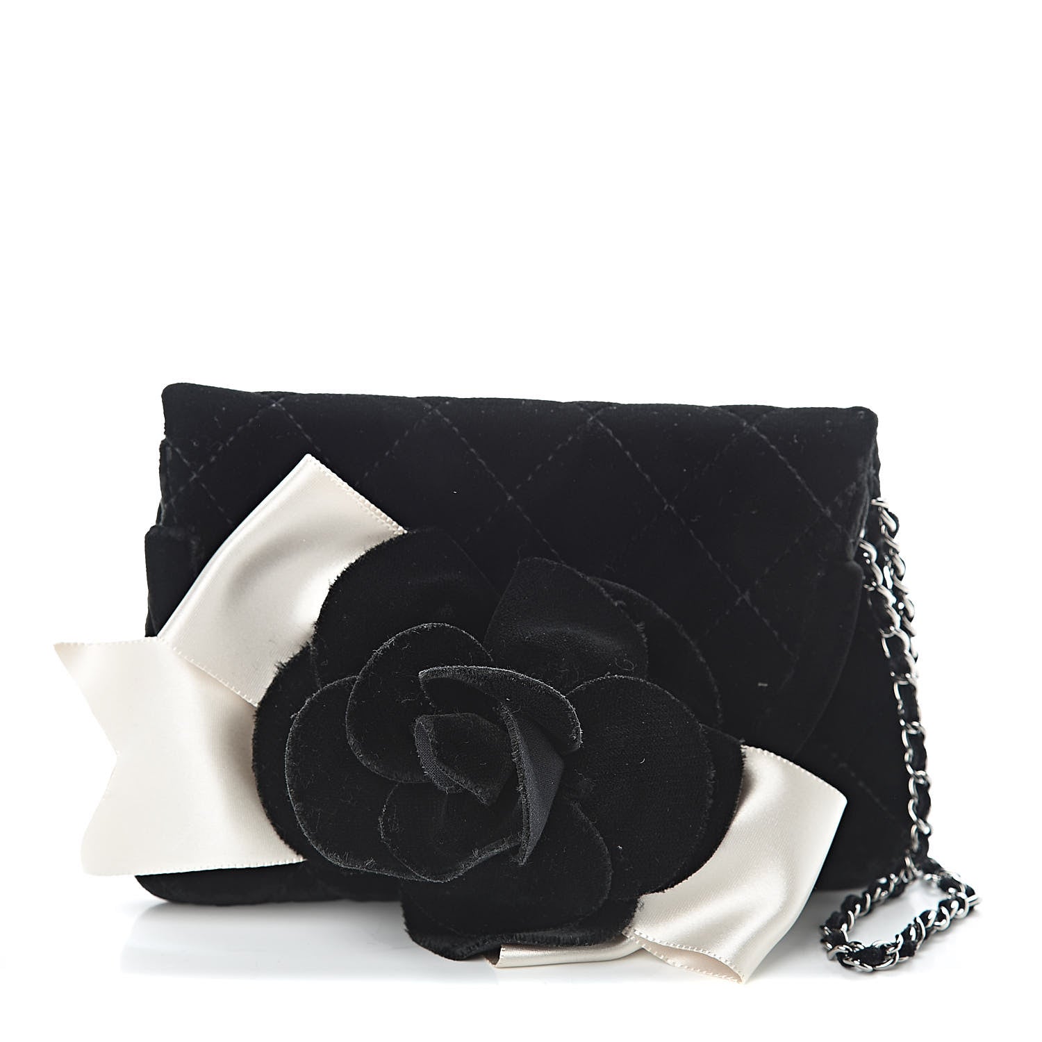 Chanel Velvet Quilted Camellia Wristlet Black 1 of 5