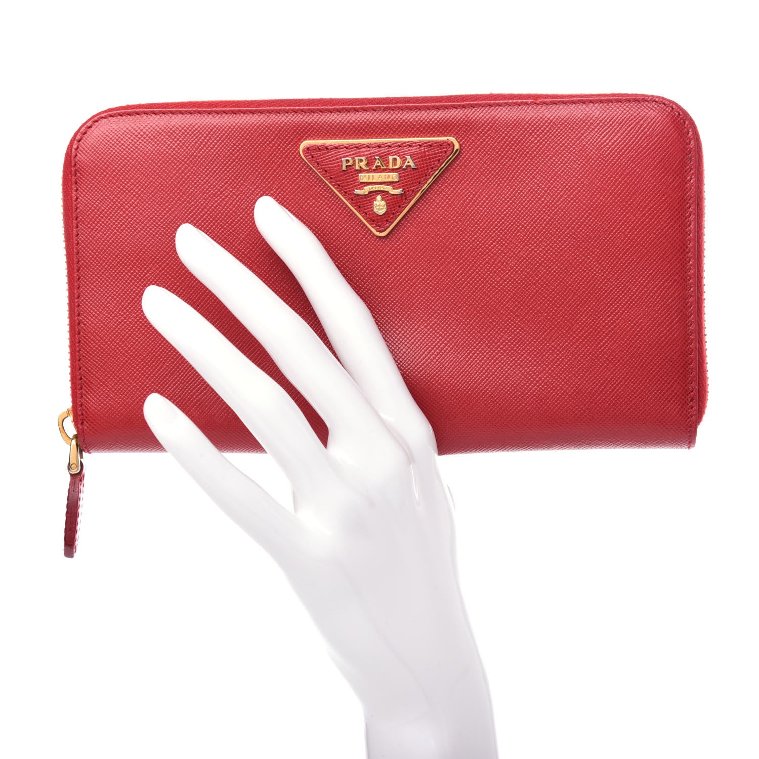 Prada Saffiano Triangle Zip Around Wallet Fuoco 2 of 8