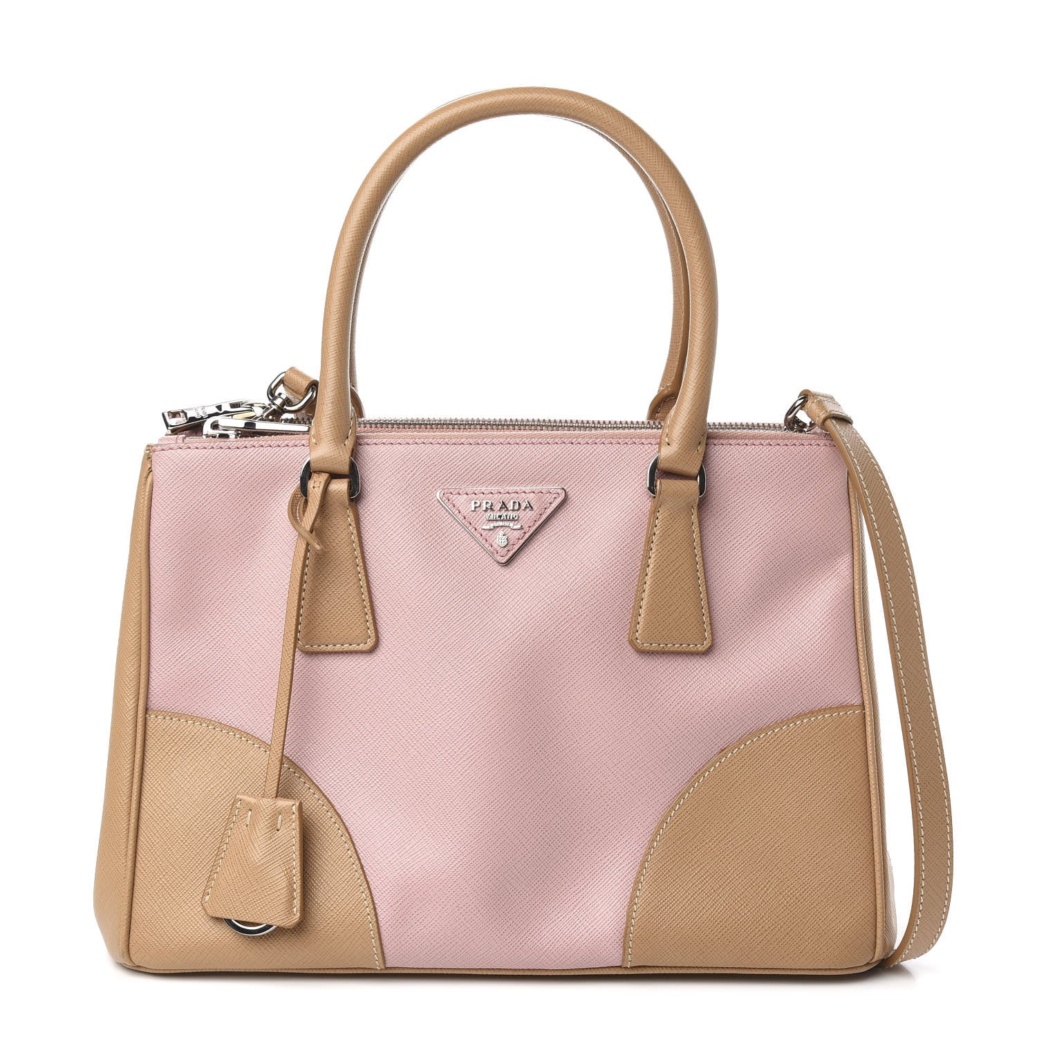 Prada Saffiano Small Bi-Color Galleria Double Zip Tote Pesco Naturale 1 of 11