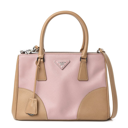 Prada Saffiano Small Bi-Color Galleria Double Zip Tote Pesco Naturale 1 of 11