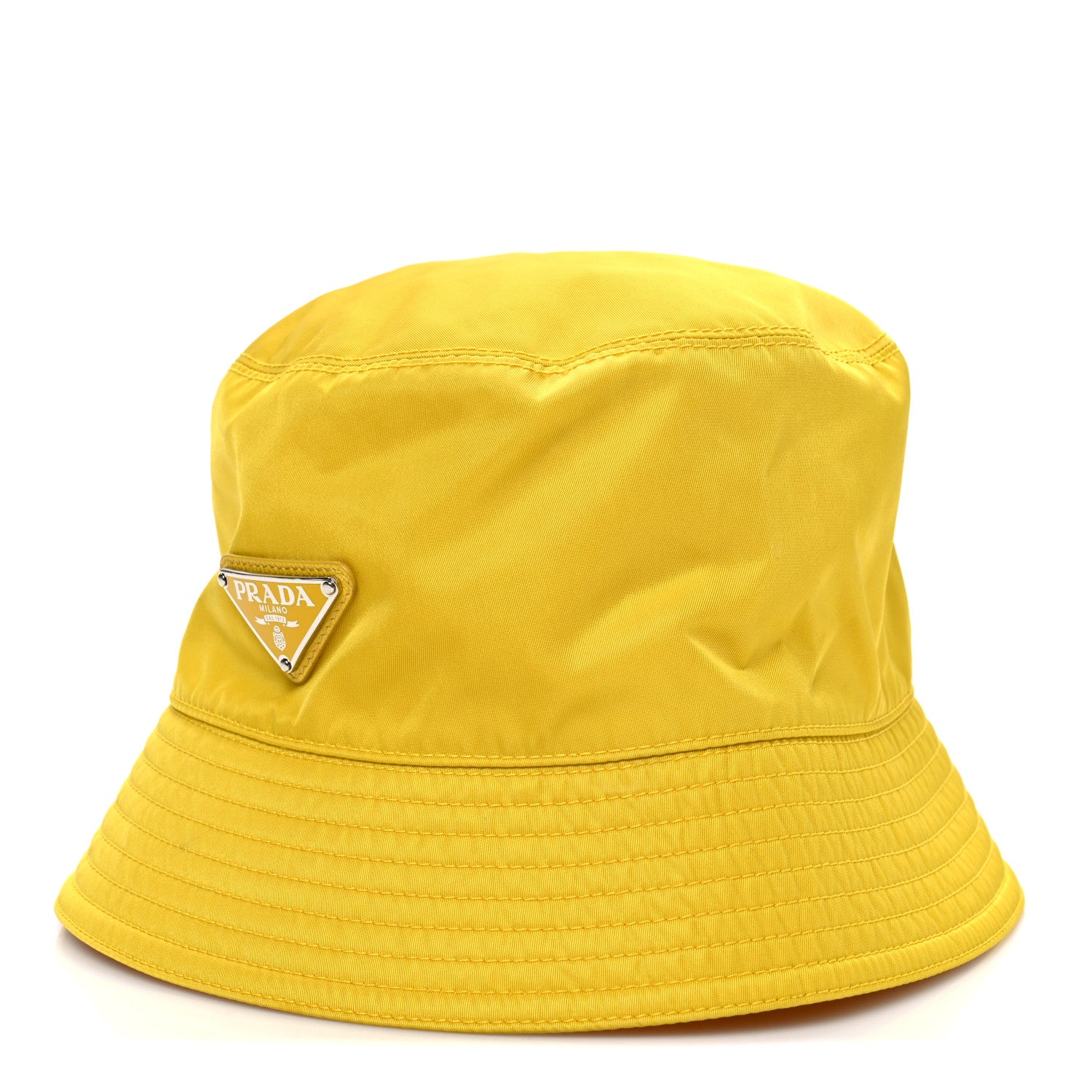 Prada Re-Nylon Metal Triangle Logo Mens Bucket Hat M Giallo 1 of 8