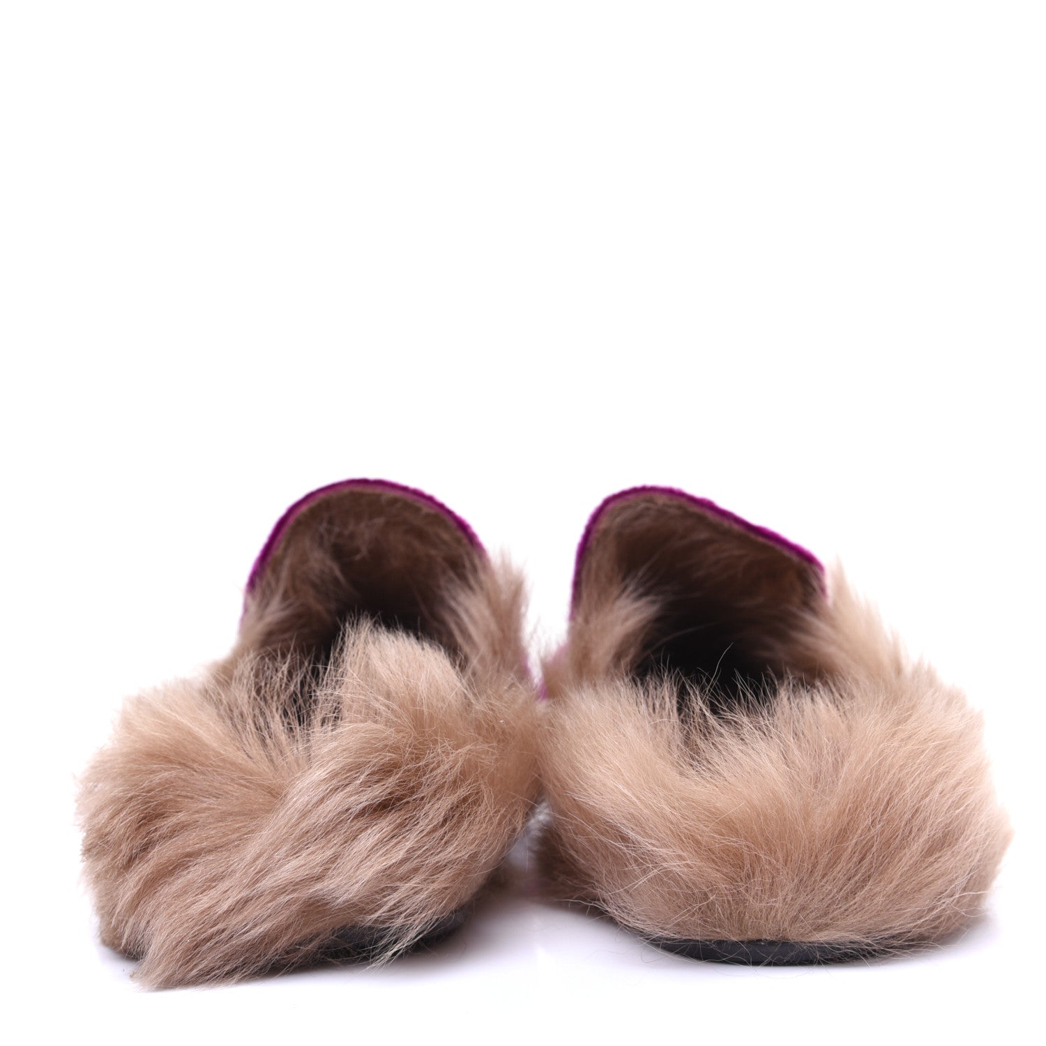 Gucci Velvet Fur Womens Princetown Slippers 40 Fucsia Violet Cyclamen Natural 5 of 11