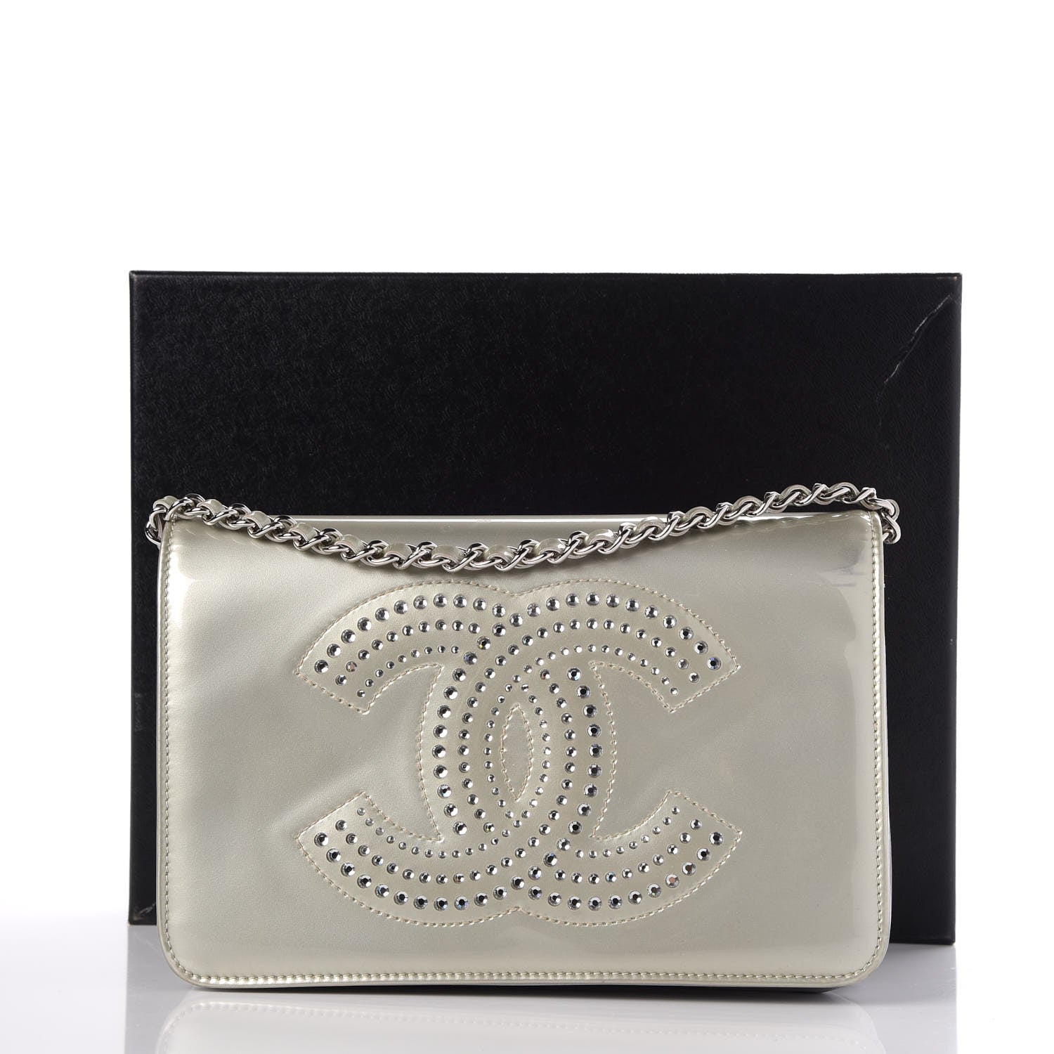 Chanel Patent Strass Wallet On Chain WOC Silver 13 of 13