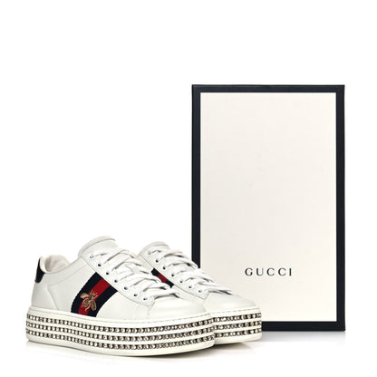 Gucci Calfskin Crystal Web Bee Embroidered Womens Ace Platform Sneakers 36 White 8 of 8