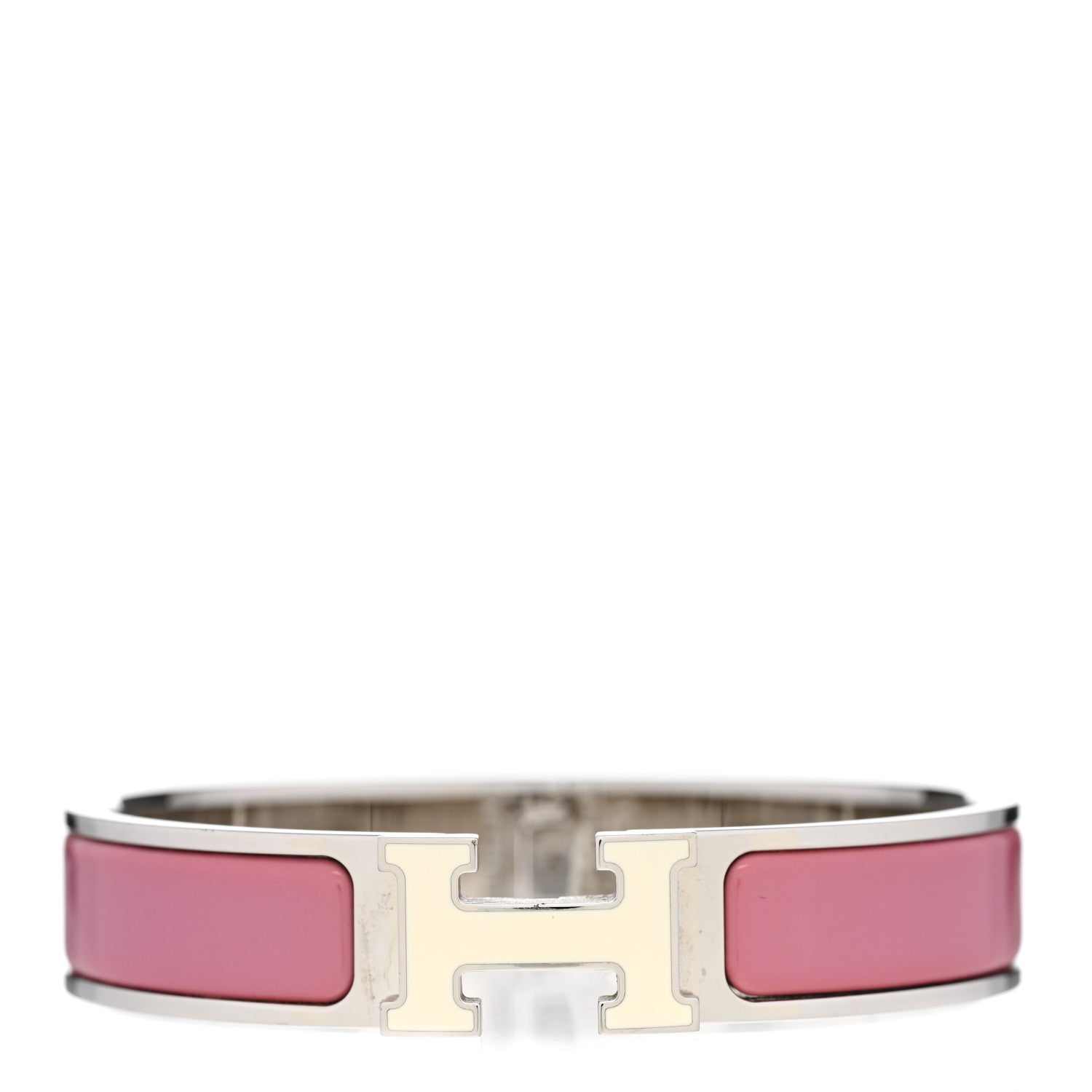 Hermes Enamel Narrow Clic Clac H Bracelet PM Rose Velours White 1 of 4