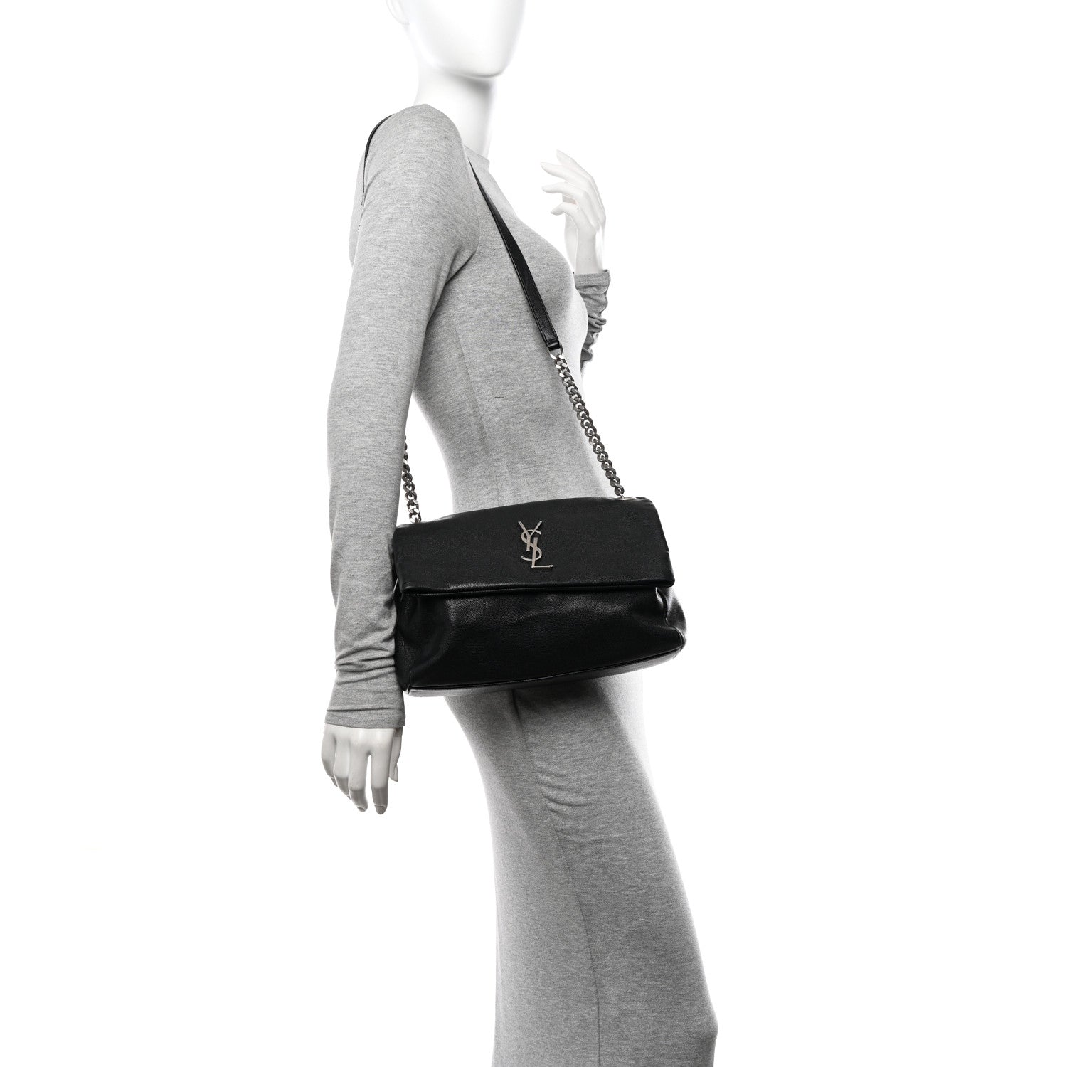 Saint Laurent Grain De Poudre Medium West Hollywood Monogram Fold-Over Black 2 of 13