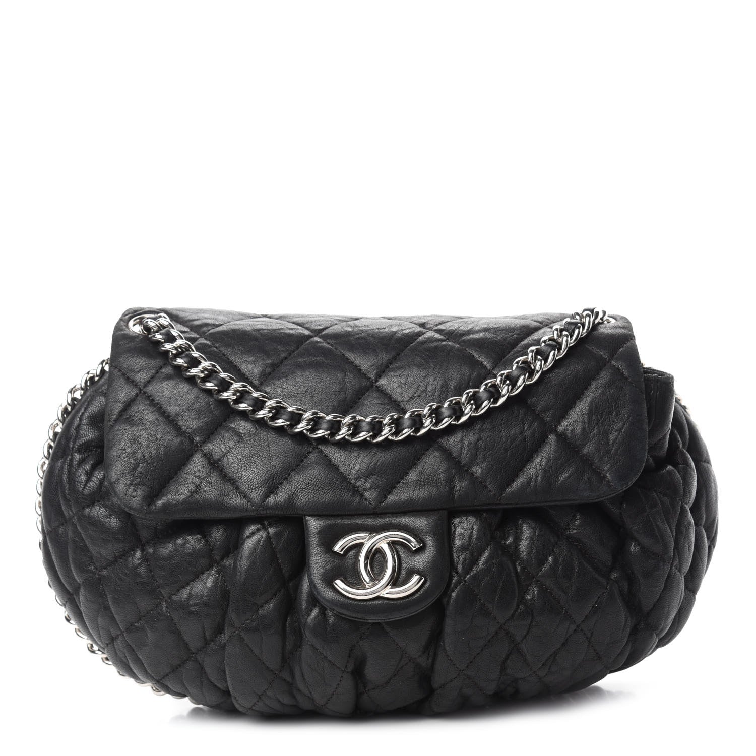 Chanel Washed Lambskin Quilted Medium Chain Around Messenger Black 1 of 12