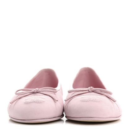 Chanel Suede Calfskin Cap Toe CC Ballerina Flats 37.5 Light Pink 3 of 10