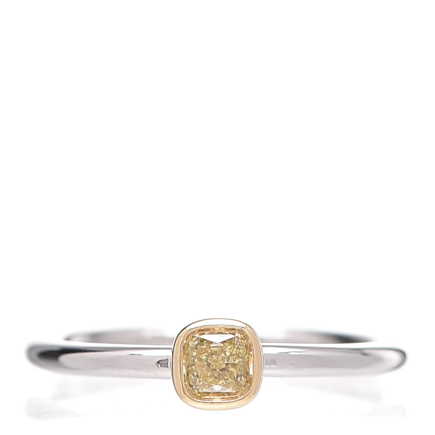 Tiffany 18K Yellow Gold Platinum Fancy Yellow Diamond Bezet Ring 51 5.75 1 of 4