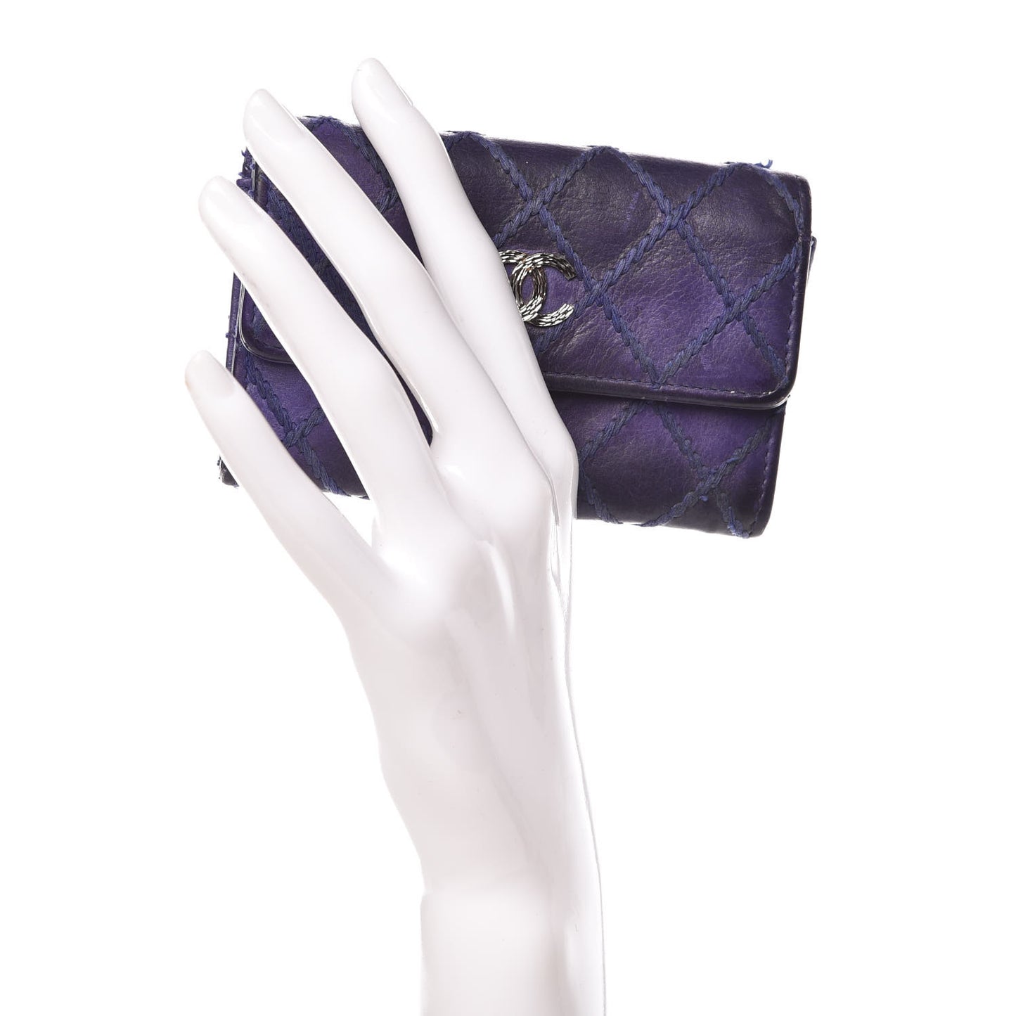 Calfskin Diamond Stitched Card Holder Wallet Purple