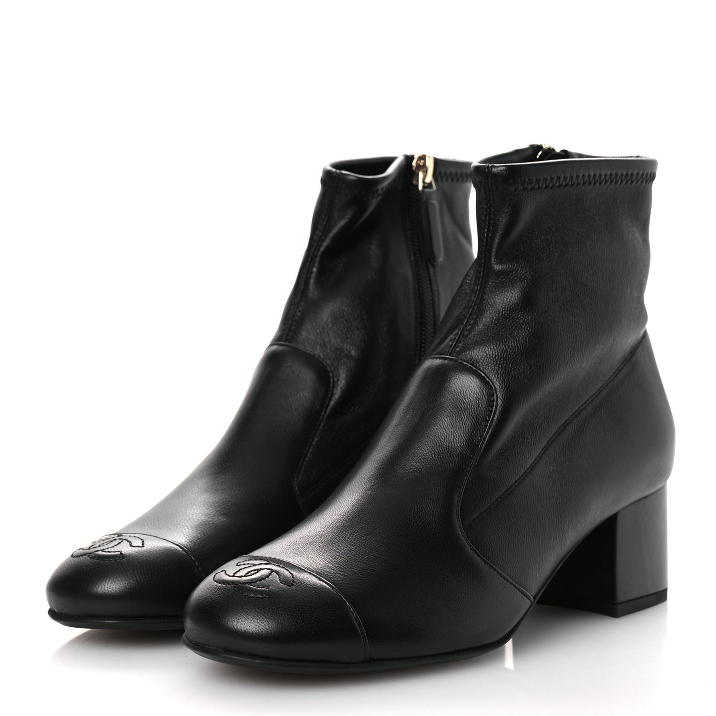 Stretch Lambskin Cap Toe CC Short Boots 36.5 Black