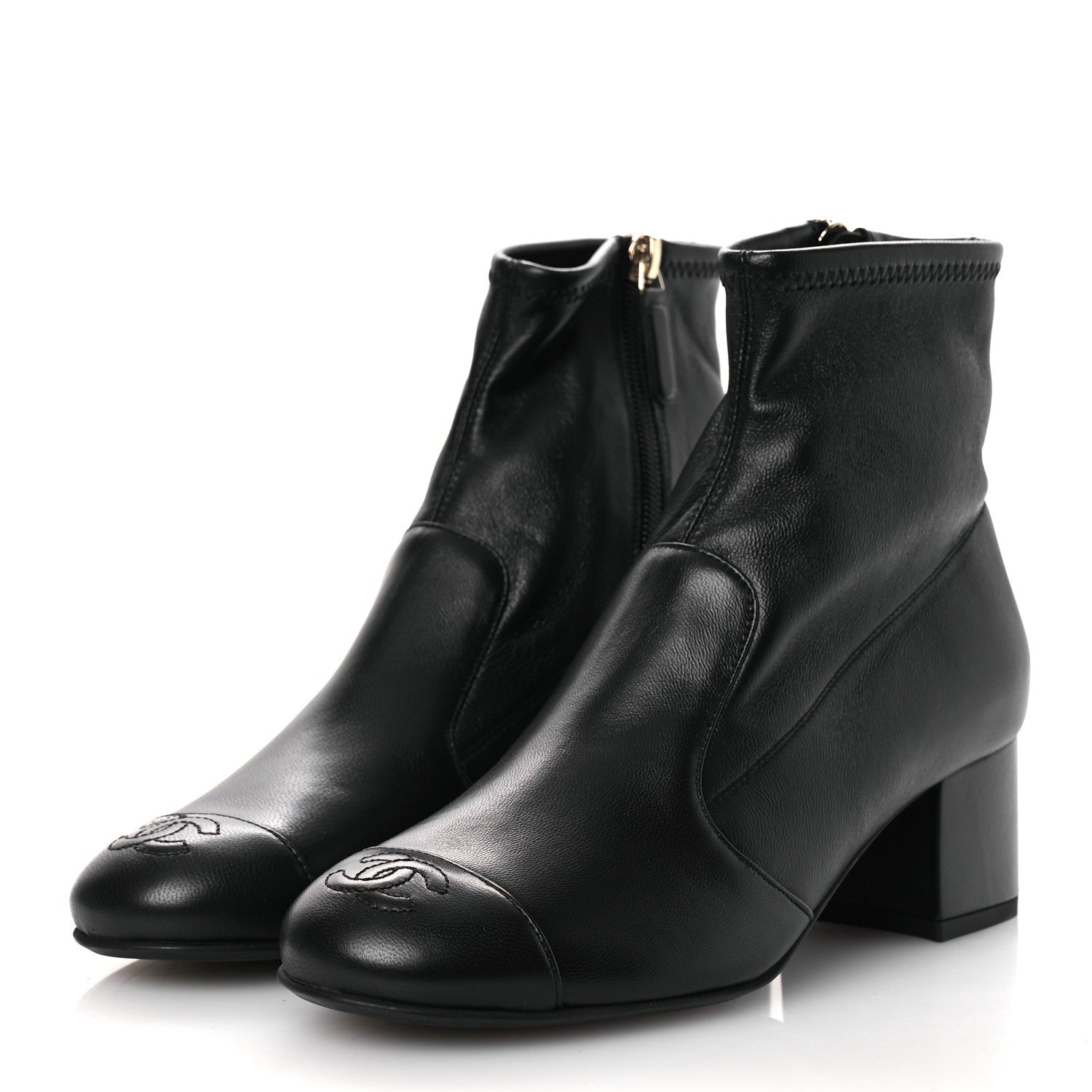 Chanel Stretch Lambskin Cap Toe CC Short Boots 36.5 Black 4 of 11