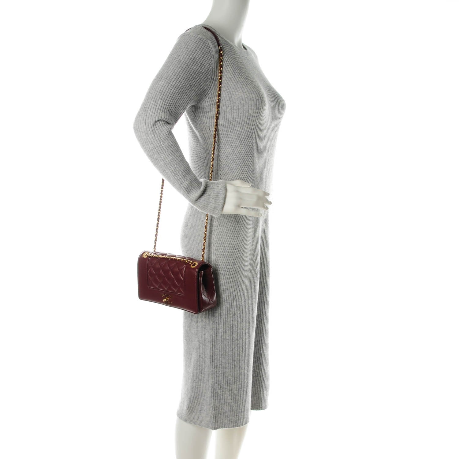 Chanel Sheepskin Quilted Small Mademoiselle Vintage Flap Dark Red 2 of 9