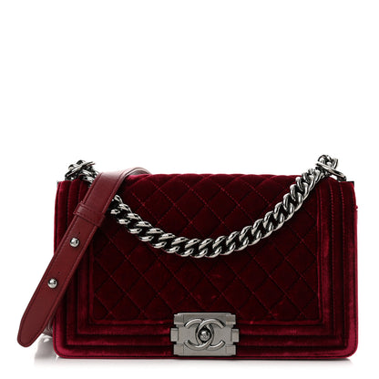 Chanel Velvet Quilted Medium Boy Flap Burgundy 1 of 11