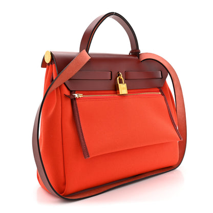 Hermes Vache Hunter Toile Herbag Zip Retourne 31 PM Orange Mecano Rouge H 4 of 15