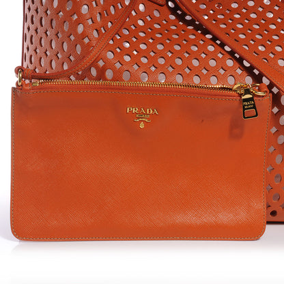 Prada Saffiano Perforated Tote Papaya 7 of 10