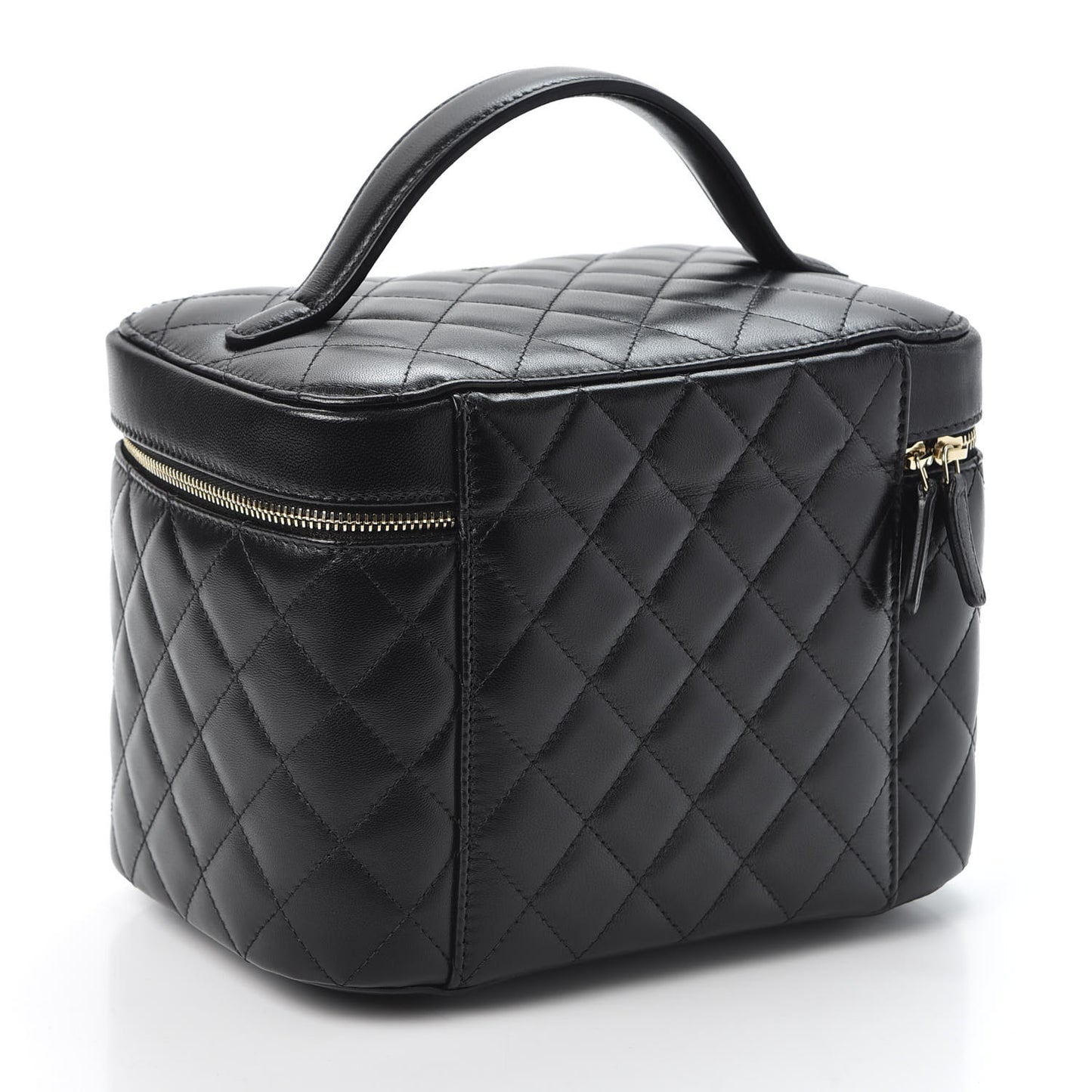 Lambskin Quilted Large Vanity Pouch Black