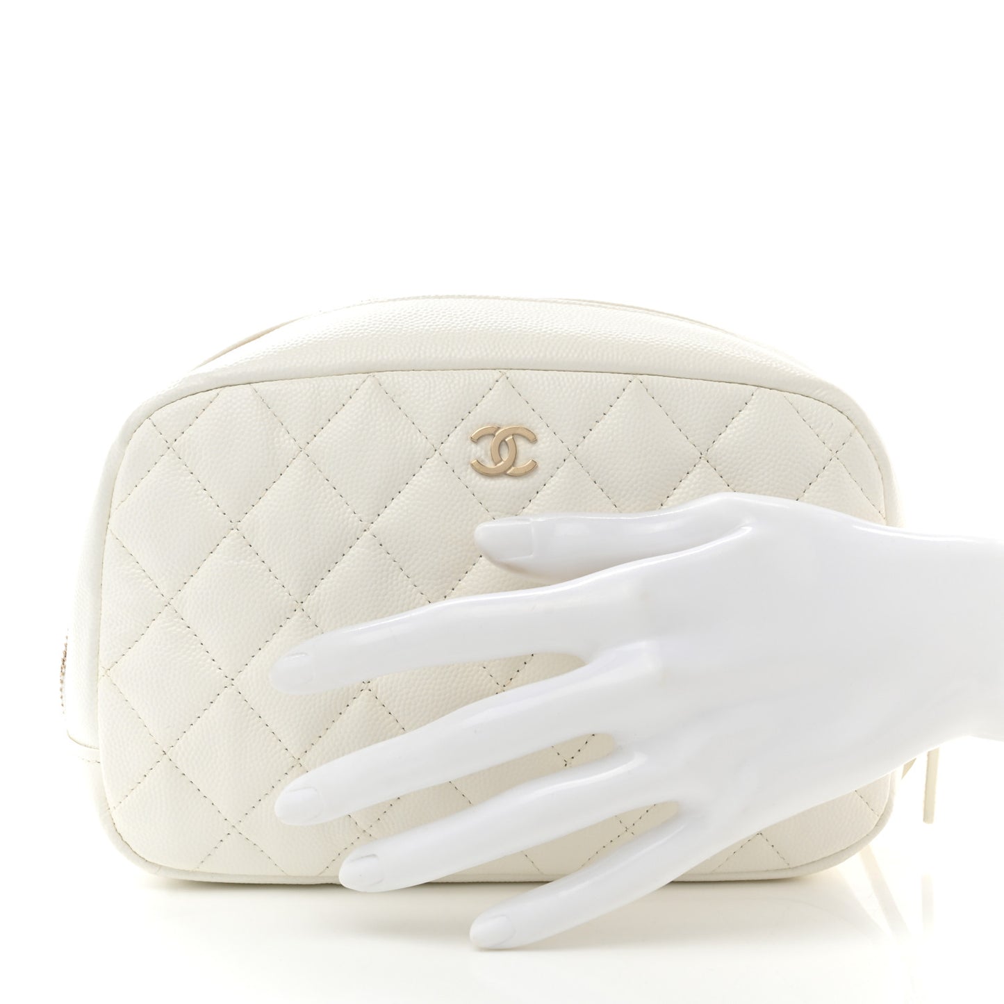 Caviar Quilted Medium Curvy Pouch Cosmetic Case White