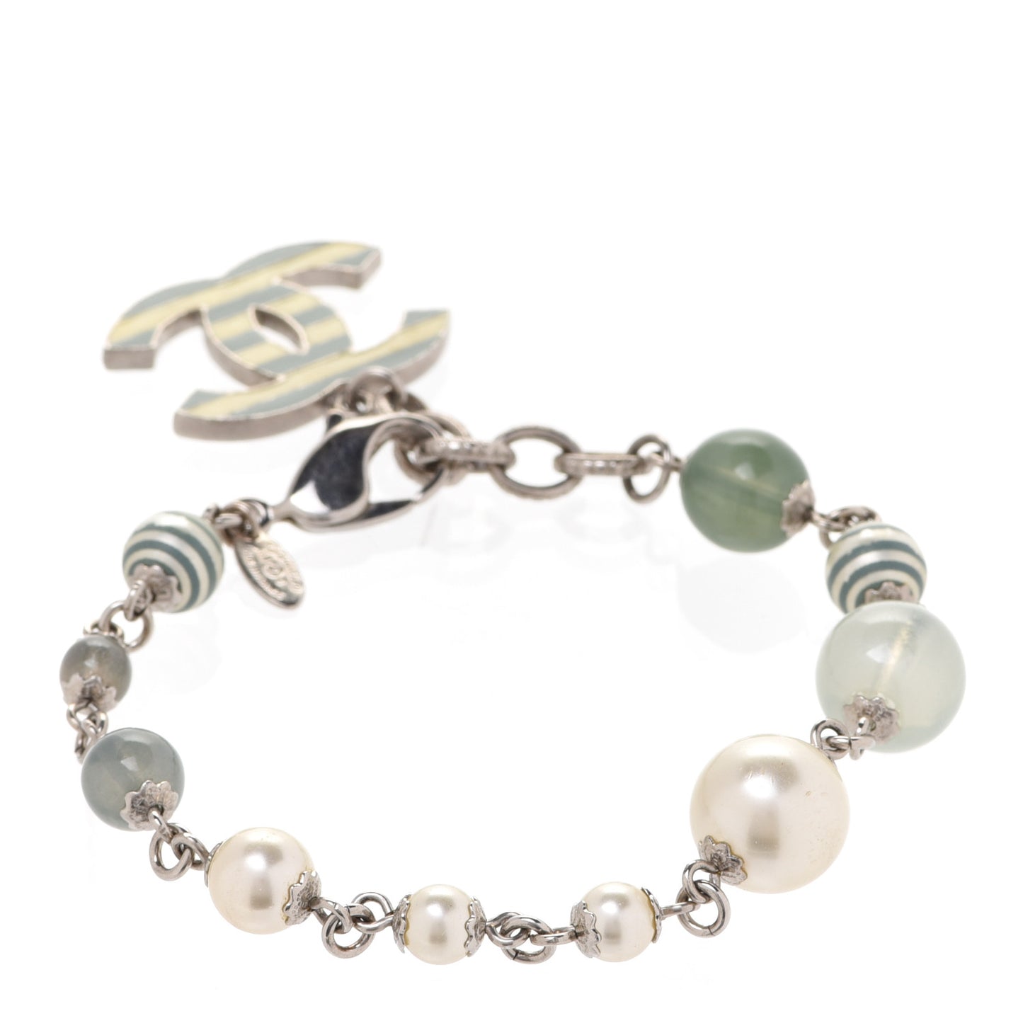 Enamel Pearl CC Bracelet Silver