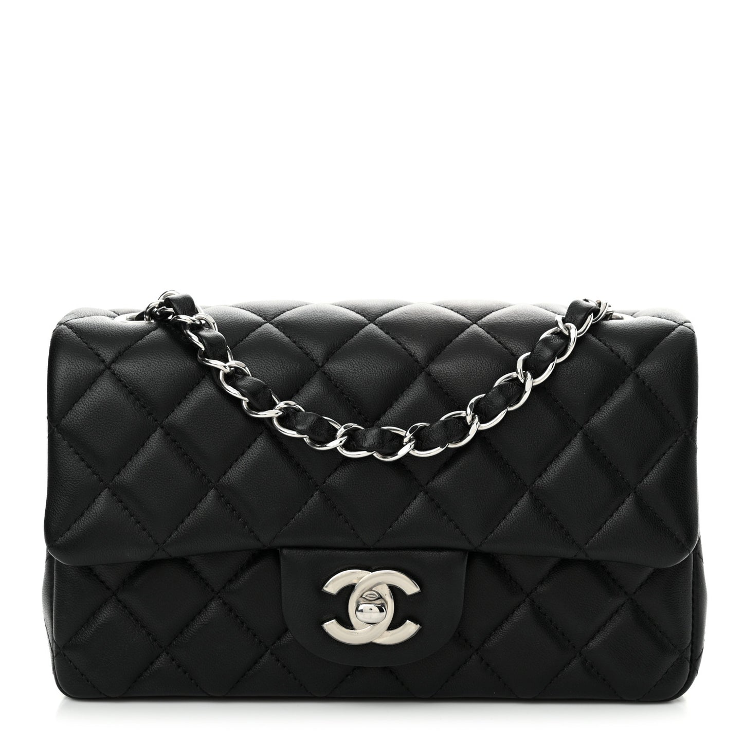 Lambskin Quilted Mini Rectangular Flap Black