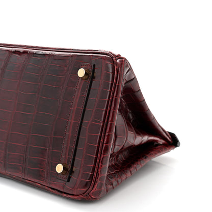 Hermes Shiny Porosus Crocodile Birkin 30 Bordeaux 10 of 13