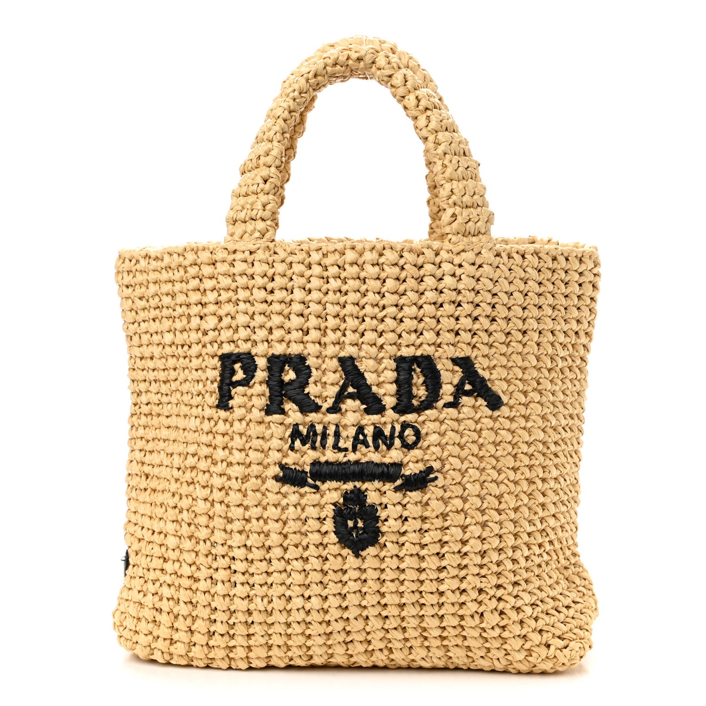 Yarn Raffia Effect Crochet Embroidered Small Logo Tote Naturale
