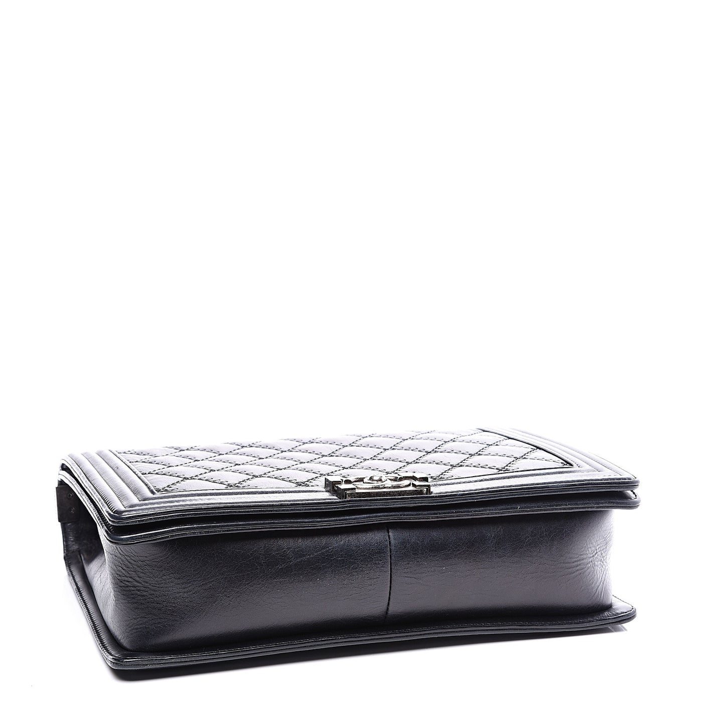 Calfskin Embossed Stitch Large Boy Flap Black