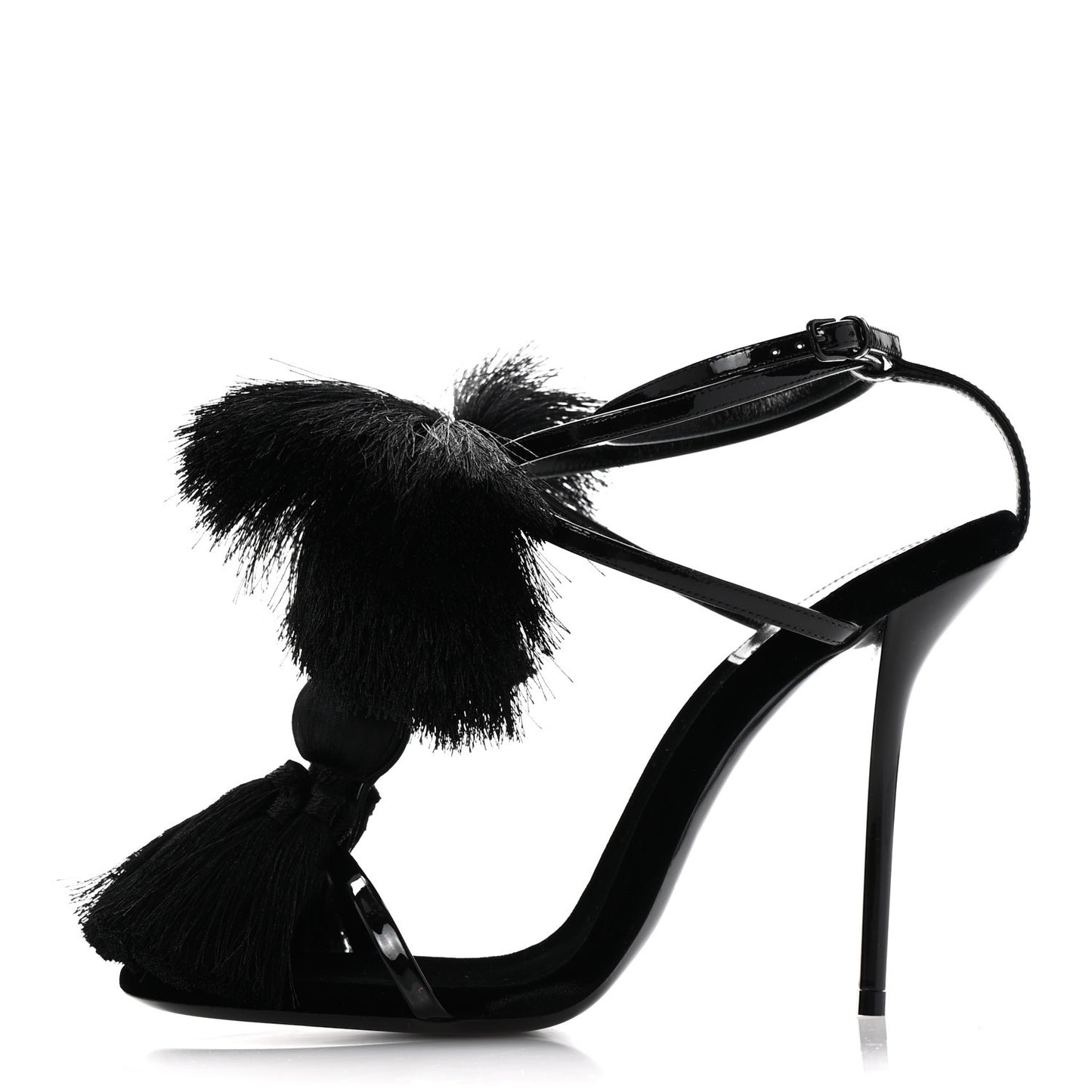 Vernice Chiffon Tassel Embellished Pierre Pon Pon 110 Sandals 38.5 Black