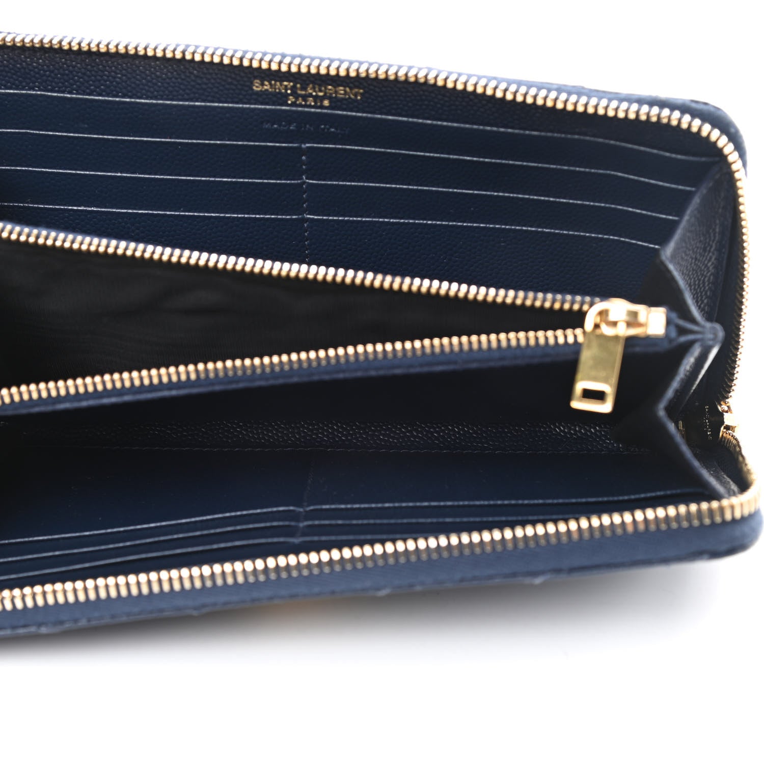 Saint Laurent Grain De Poudre Matelasse Chevron Monogram Zip Around Wallet Navy 5 of 9