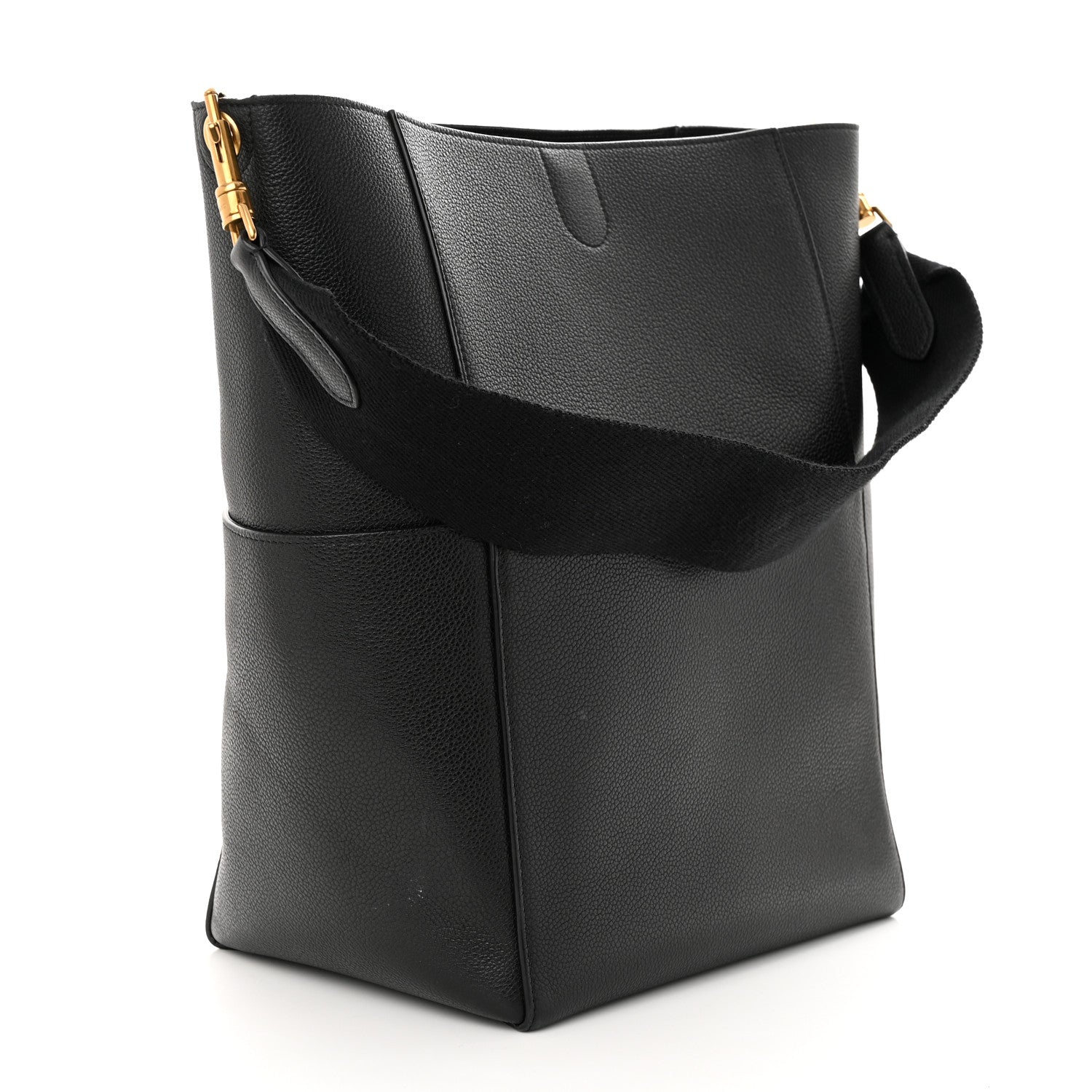 Celine Soft Grained Calfskin Sangle Bucket Bag Black 3 of 14