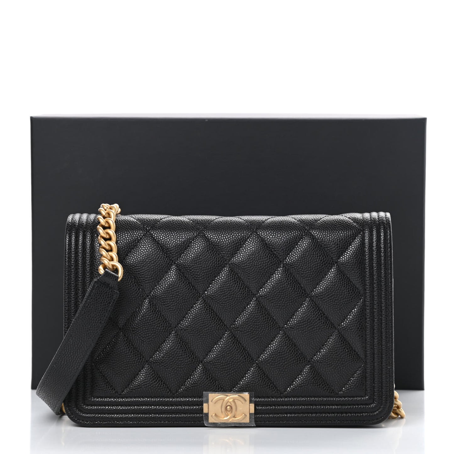 Caviar Quilted Boy Wallet On Chain WOC Black