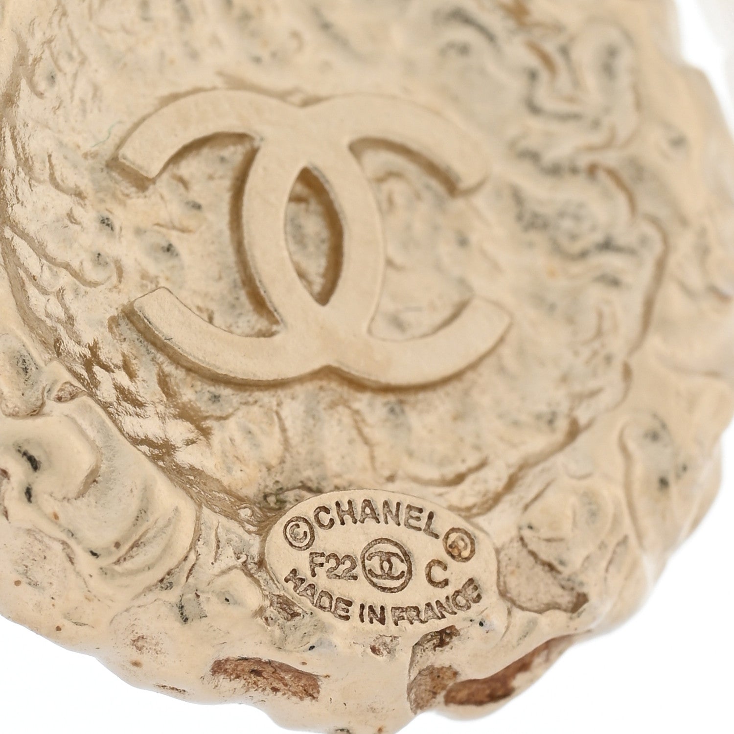 Chanel Metal Crystal Pearl Textured CC Hoop Drop Earrings Gold White 4 of 4