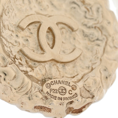 Chanel Metal Crystal Pearl Textured CC Hoop Drop Earrings Gold White 4 of 4